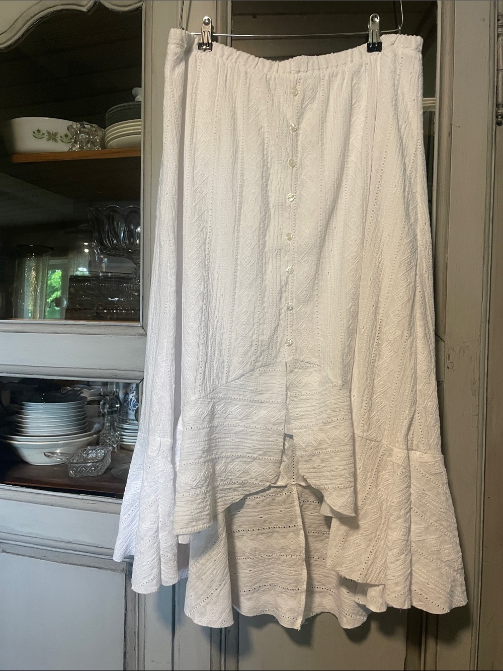 Cato White Eyelet High-Low Button Front Skirt
